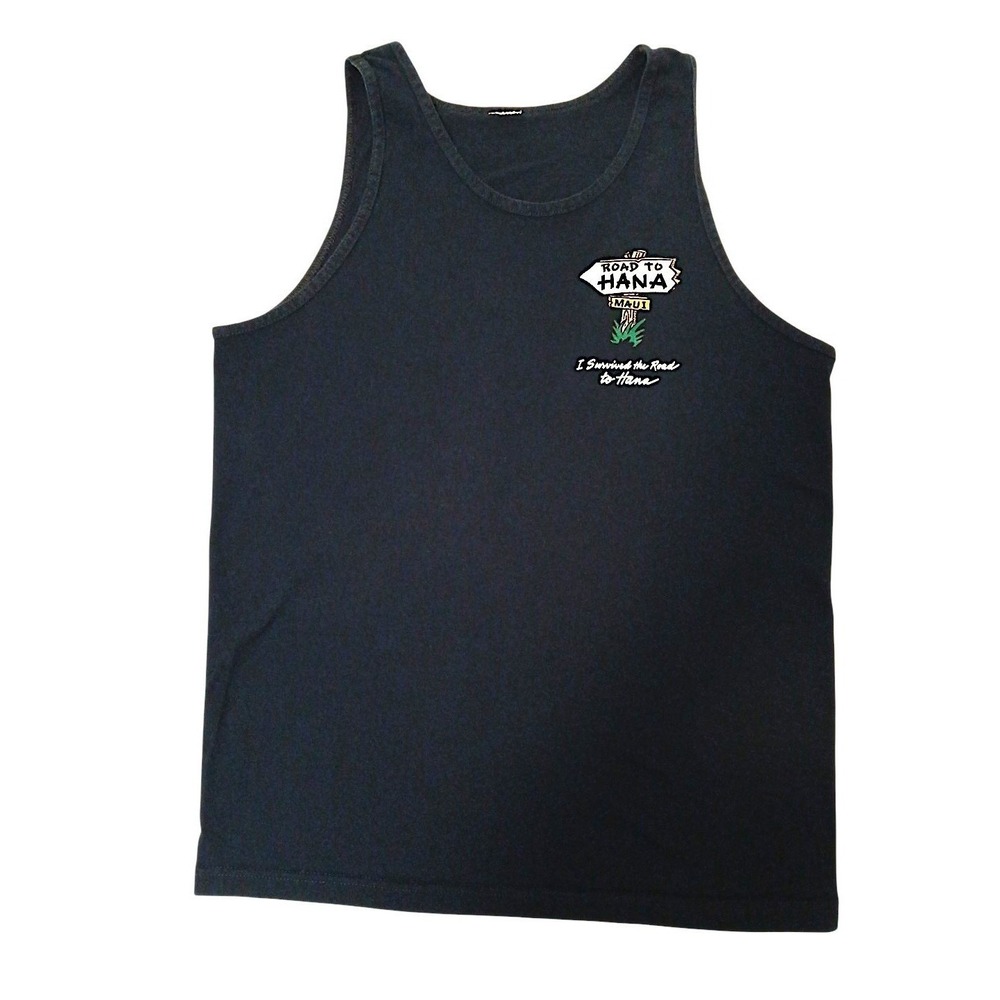 Vintage Tank Top Hawaii I Survived The Road To Hana Tee Shirt Black Sz XL Cotton